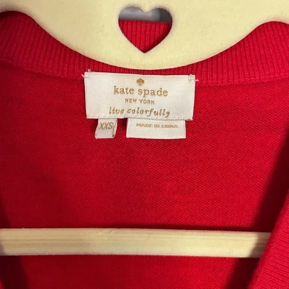 Kate Spade Red Abstract/Geometric Cardigan Wool/Cashmere 3/4 Sleeves | SZ XXS